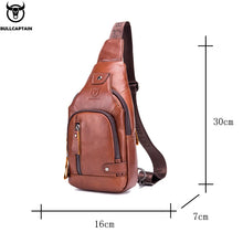 Bullcaptain Leather Large Capacity Chest Bag Men's Shoulder Bag with USB Port for Outdoor Casual Activities