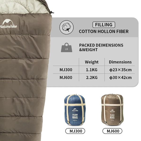 Naturehike Sleeping Bag MJ300 -1℃ Lightweight MJ600 -12℃ Mummy Sleeping Bag Outdoor Camping Cotton Winter Sleeping Bag