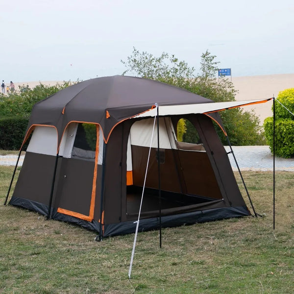 KTT Large Tent 6 Person,Family Cabin Tents,Straight Wall,3 Doors and 3 Windows with Mesh,Waterproof