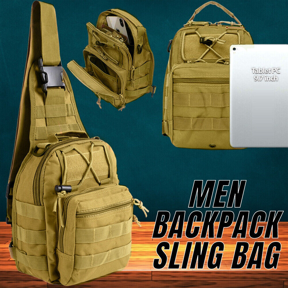Mens Backpack Waterproof Tactical Sling Chest Pack Shoulder Bag Outdoor Hiking