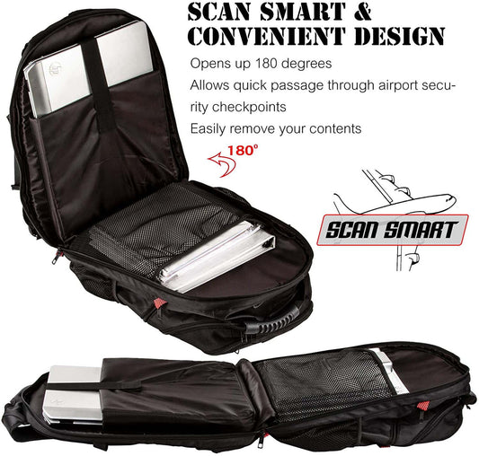 Extra Large RFID-Safe Travel Black Backpack Unisex TSA Friendly